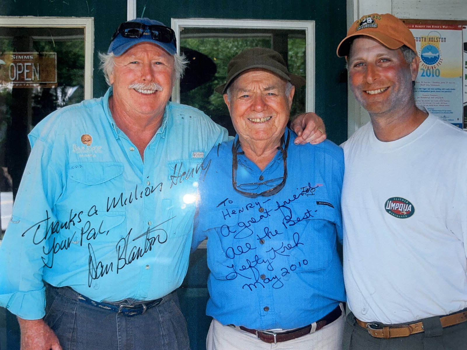 Dan Blanton, Lefty Kreh, and Henry Cowen, with signed notes from Dan and Lefty thanking Henry